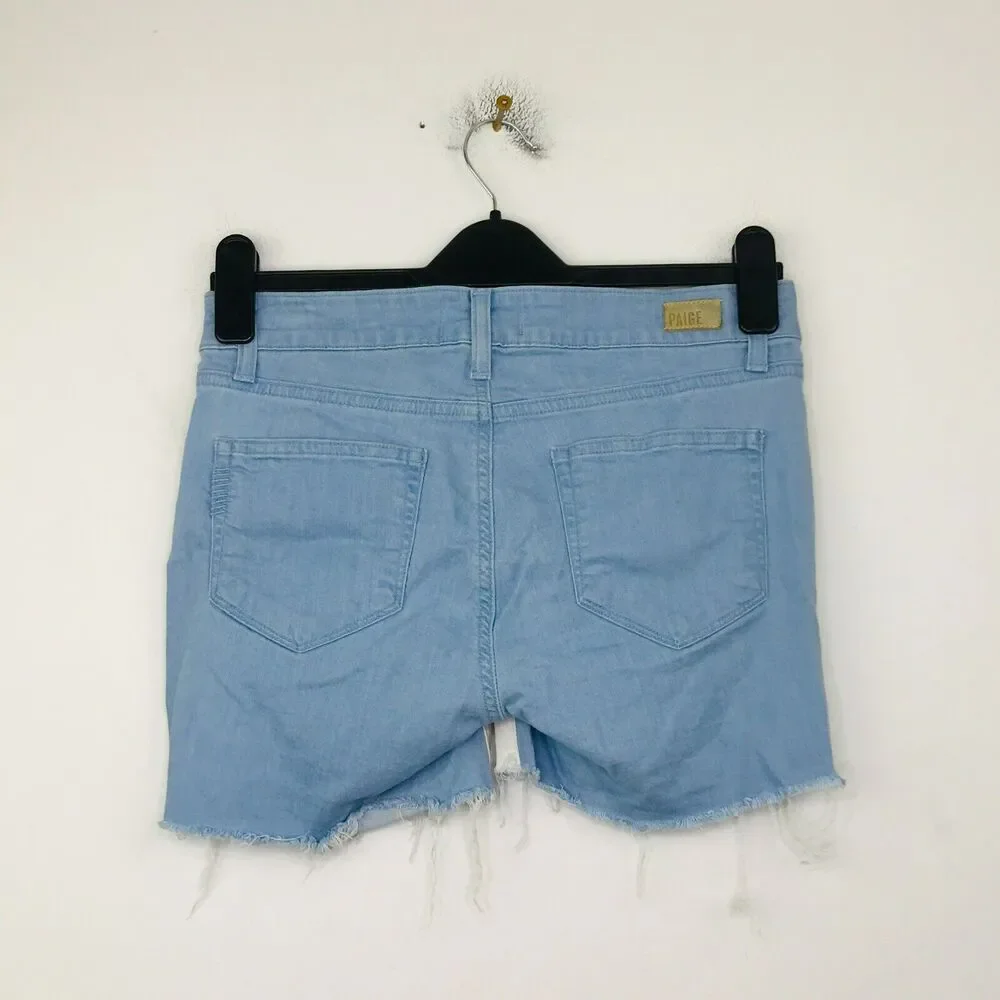Paige Women's 28 Denim Shorts Blue White Colorblock Mid Rise Cut-Off CD29